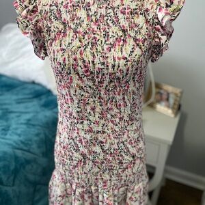 NWT French Connection Pink and Green Smocked Mini Sundress